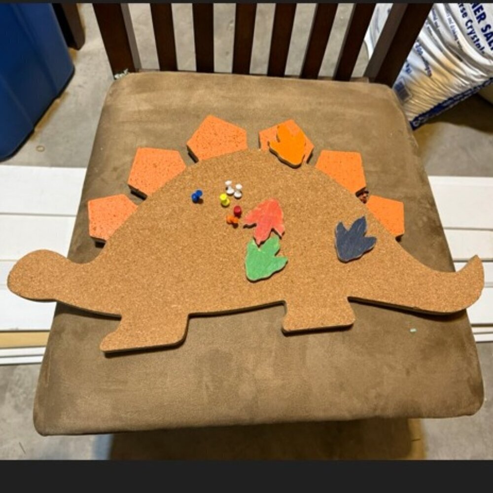Stegosaurus Dinosaur Cork Board with matching feet track tacks
